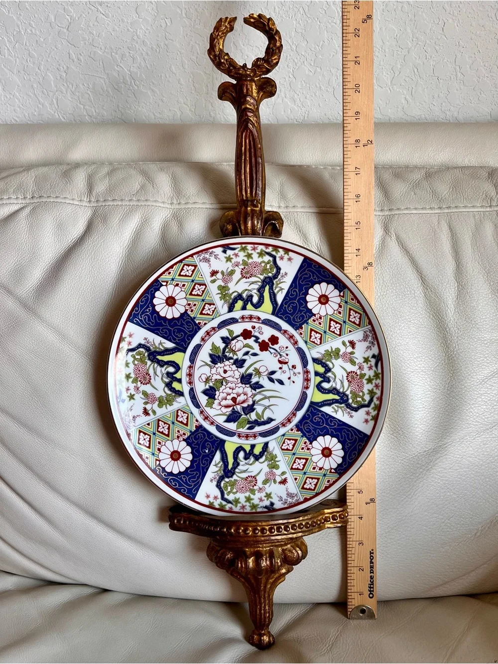 Neoclassical Plate Holder 24” Gold Decorative Hanging Wall Decor Vintage Style